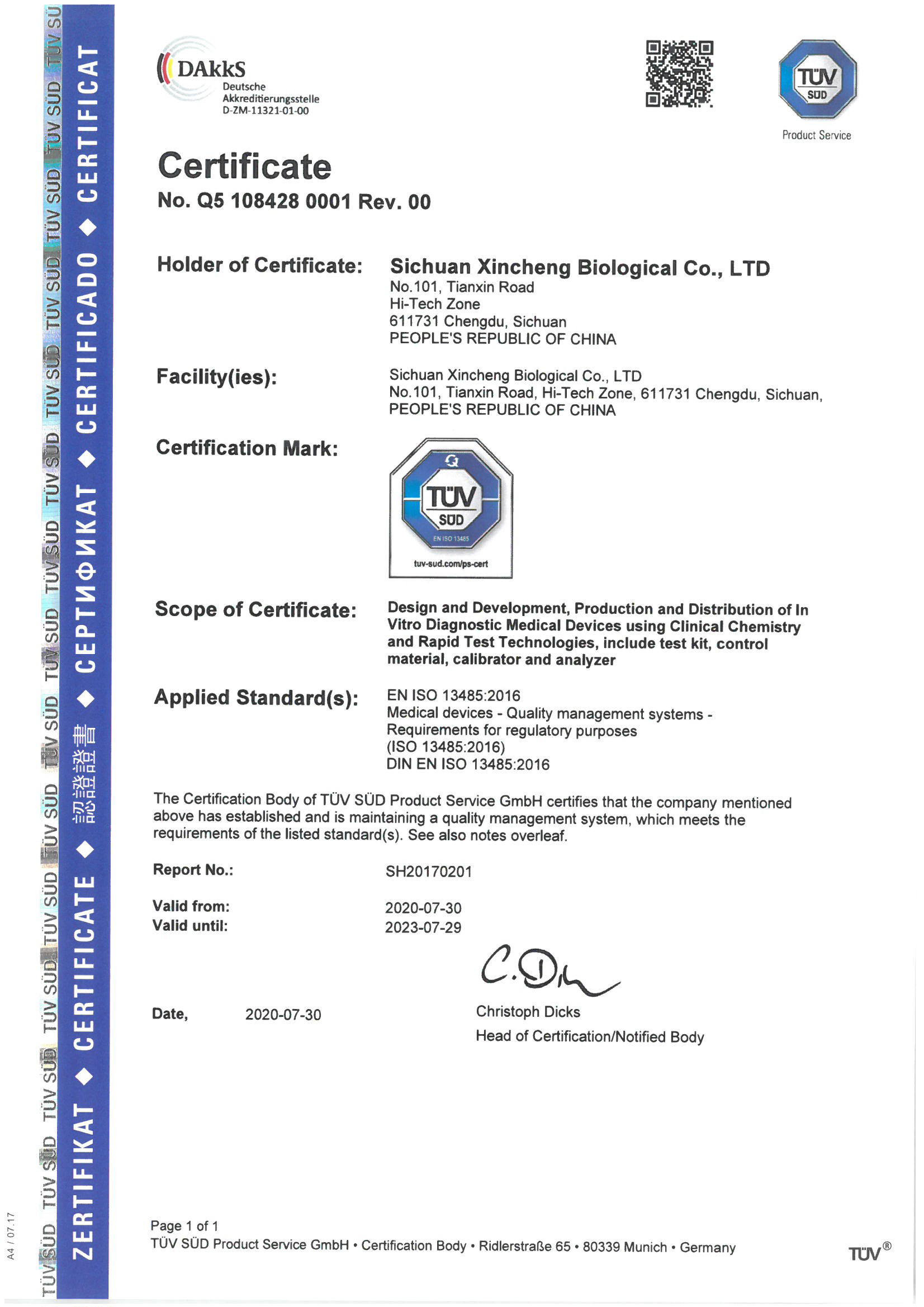 China Sichuan Xincheng Biological Co., Ltd. Certificaciones